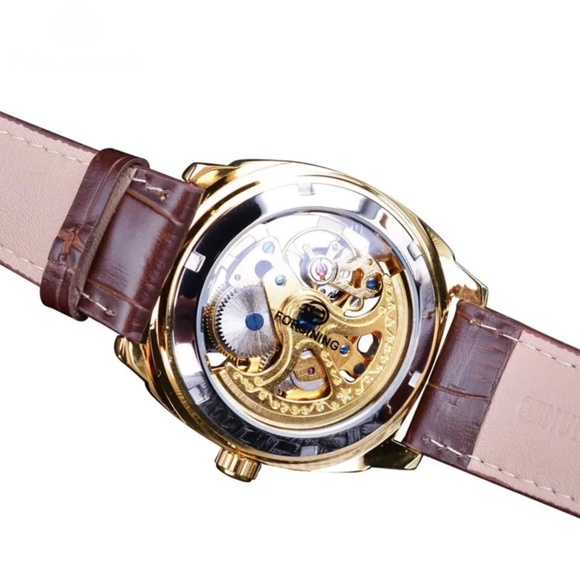 Forsining Orologio Meccanico Automatico Uomo – Quadrato, Retrò, Scheletrato, Cinturino In Pelle, Lusso Vintage - 2